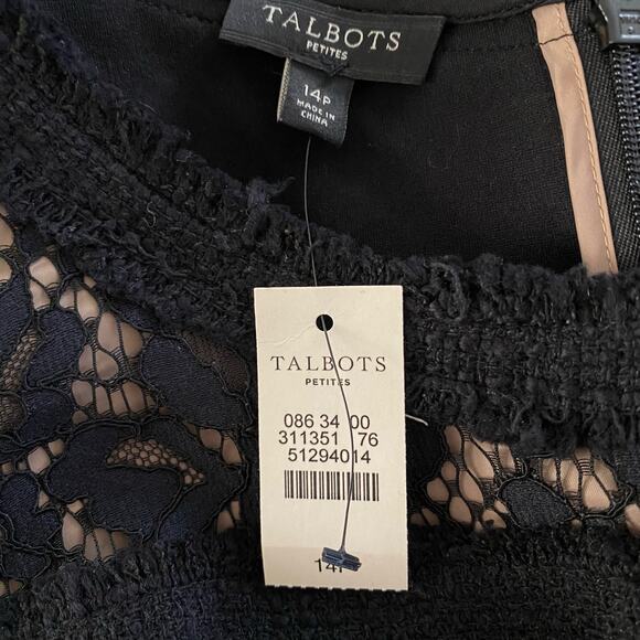 NEW Talbots Size 14P 14 Petite Tweed Lace Sheath Dress Black FLAW - Picture 4 of 6